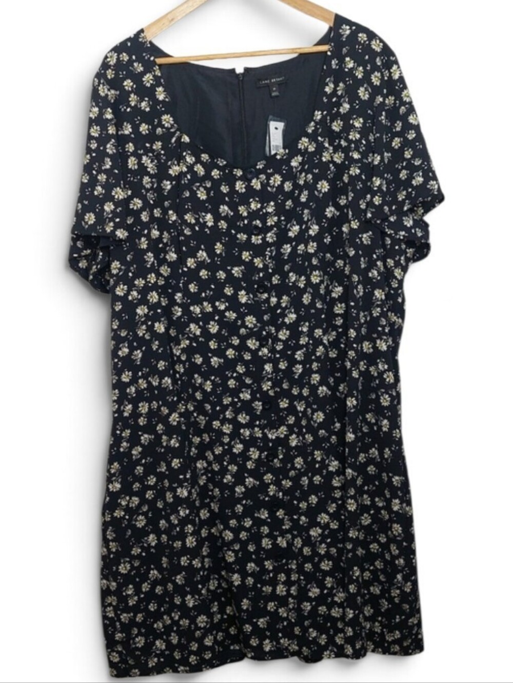 Lane Bryant Women's Size 28 Black Floral Midi Dress White Yellow Daisies